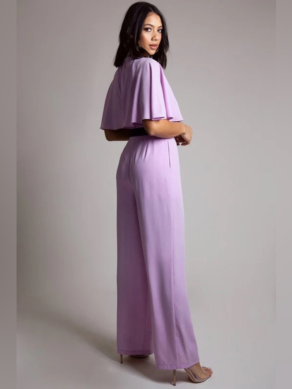 L'ATISTE Lilac Wide-Leg Jumpsuit with Cape Sleeve